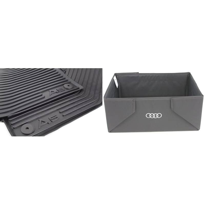 Audi 8T1061501041 Fußmatten vorn, schwarz, Set of 2 & 8U0061109 Kofferraumbox faltbar 47,5x33,5x20 cm von Audi