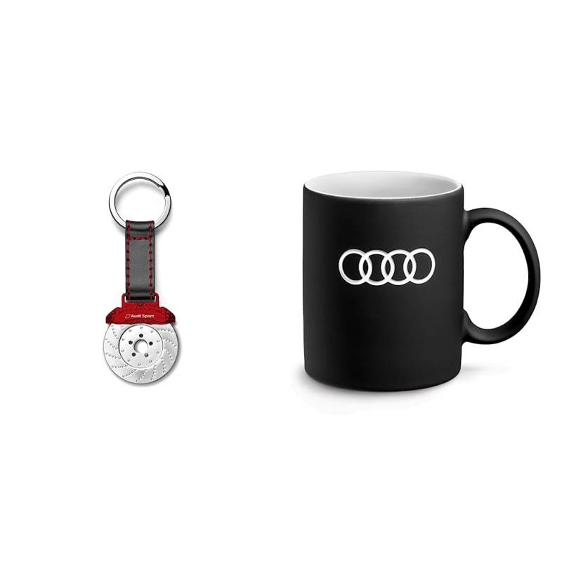 Audi Sport Schlüsselanhänger Einkaufswagenchip & 3291900500 Porzellan Becher, 350ml Kapazität, Schwarz von Audi