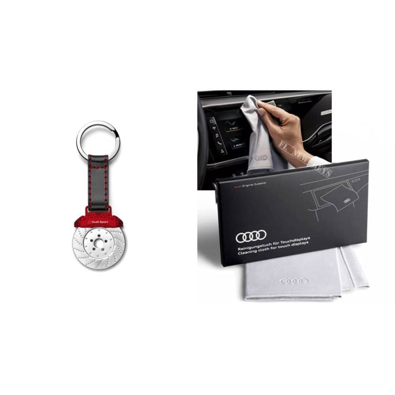 Audi Sport Schlüsselanhänger Einkaufswagenchip & 80A096325 Reinigungstuch für Touchdisplays, Silber, 30x30cm von Audi