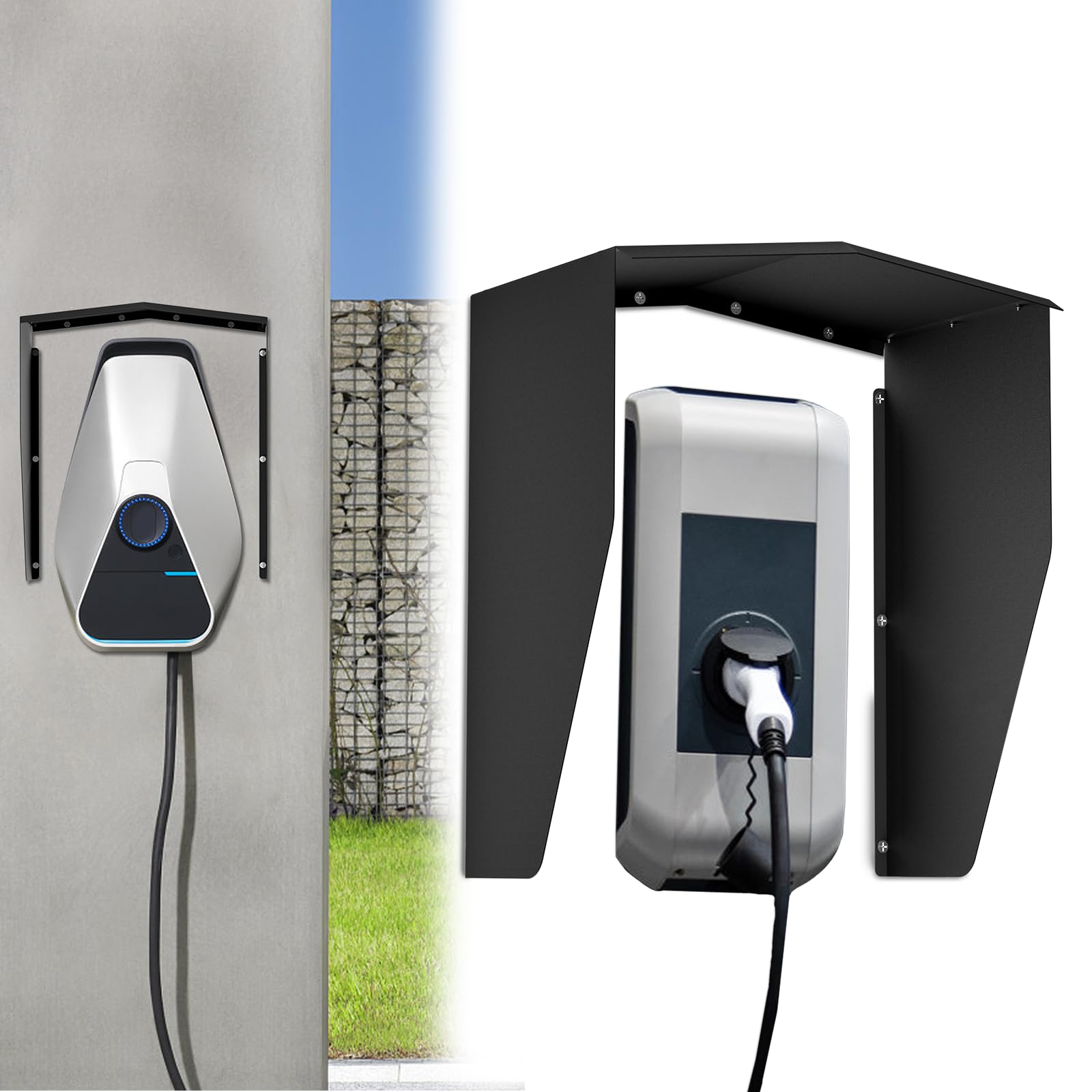 AufuN Wallbox Wetterschutz Schutzdach für e-Auto Ladestation, Steckdose Regenschutz Wallbox Weather Protection für EV Charging Holder Protective Roof Wall Mount Edelstahl Abdeckung, 40x25x46 cm von AufuN