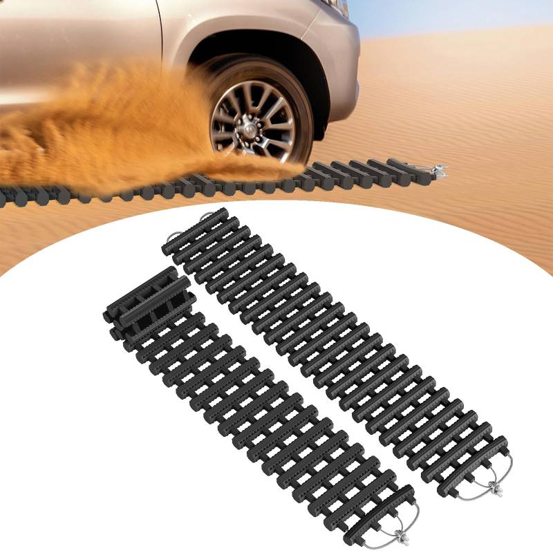 Aufun 2 Stücke Auto Anfahrhilfe, 100 x 21 cm Sandbleche Offroad, Traktionshilfe für Sand Schnee EIS Schlamm, Offroad Tracks Traction Mats, Traktionsmatte Sandblech mit Tasche für Schnee, EIS, Schlamm von AufuN