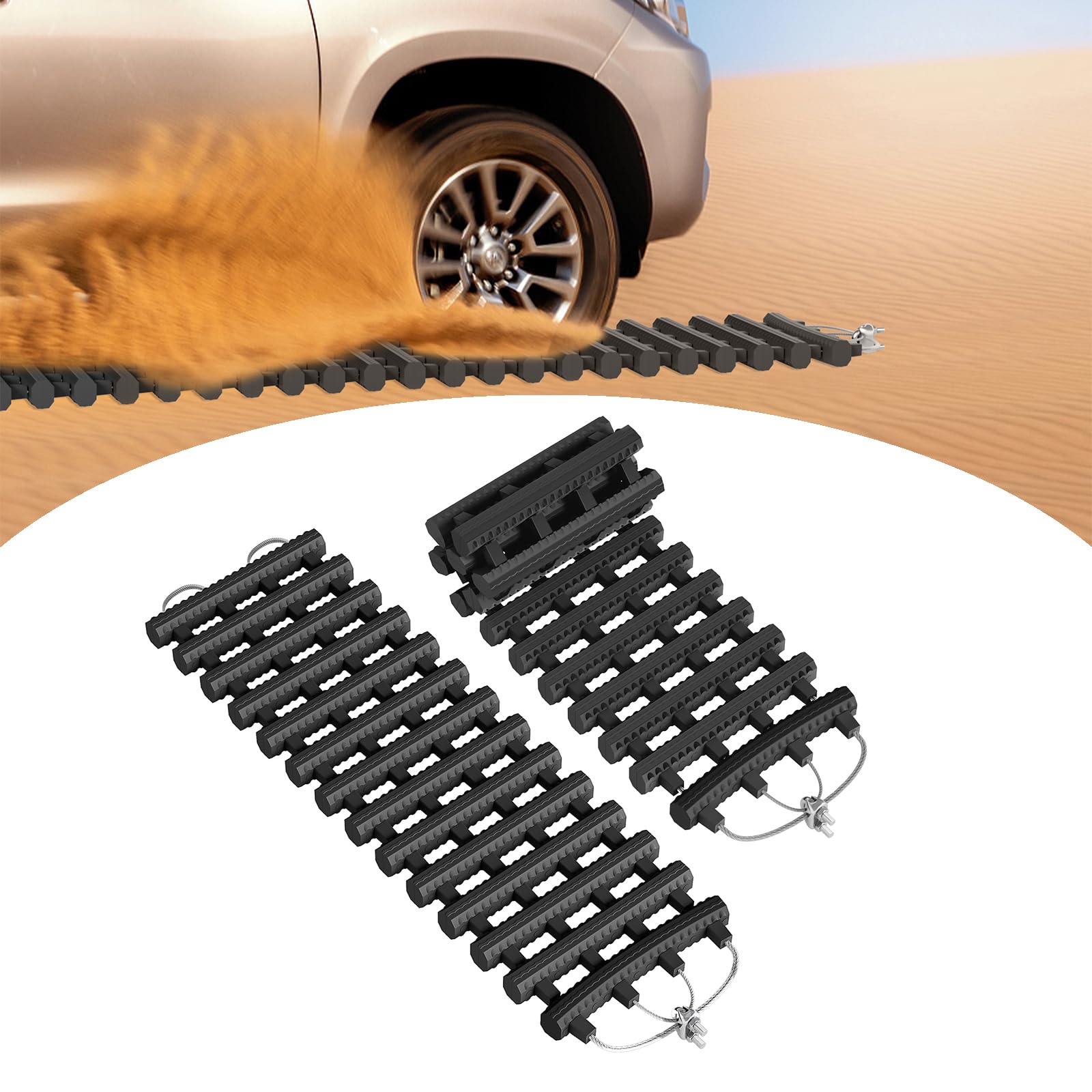 Aufun 2 Stücke Auto Anfahrhilfe, 60 x 21 cm Sandbleche Offroad, Traktionshilfe für Sand Schnee EIS Schlamm, Offroad Tracks Traction Mats, Traktionsmatte Sandblech mit Tasche für Schnee, EIS, Schlamm von AufuN