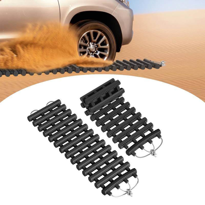 Aufun 2 Stücke Auto Anfahrhilfe, 60 x 21 cm Sandbleche Offroad, Traktionshilfe für Sand Schnee EIS Schlamm, Offroad Tracks Traction Mats, Traktionsmatte Sandblech mit Tasche für Schnee, EIS, Schlamm von AufuN