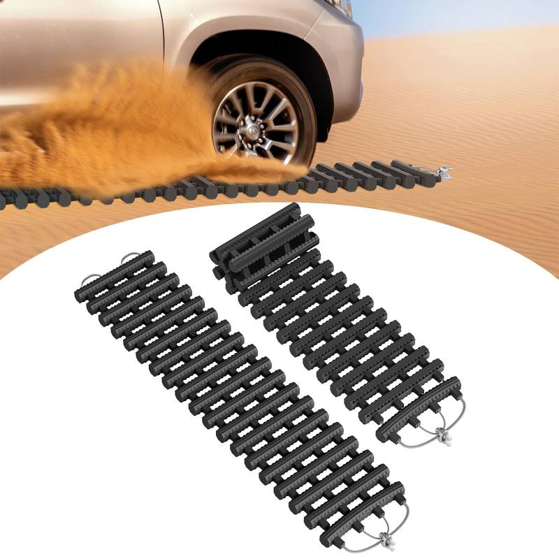 Aufun 2 Stücke Auto Anfahrhilfe, 80 x 21 cm Sandbleche Offroad, Traktionshilfe für Sand Schnee EIS Schlamm, Offroad Tracks Traction Mats, Traktionsmatte Sandblech mit Tasche für Schnee, EIS, Schlamm von AufuN