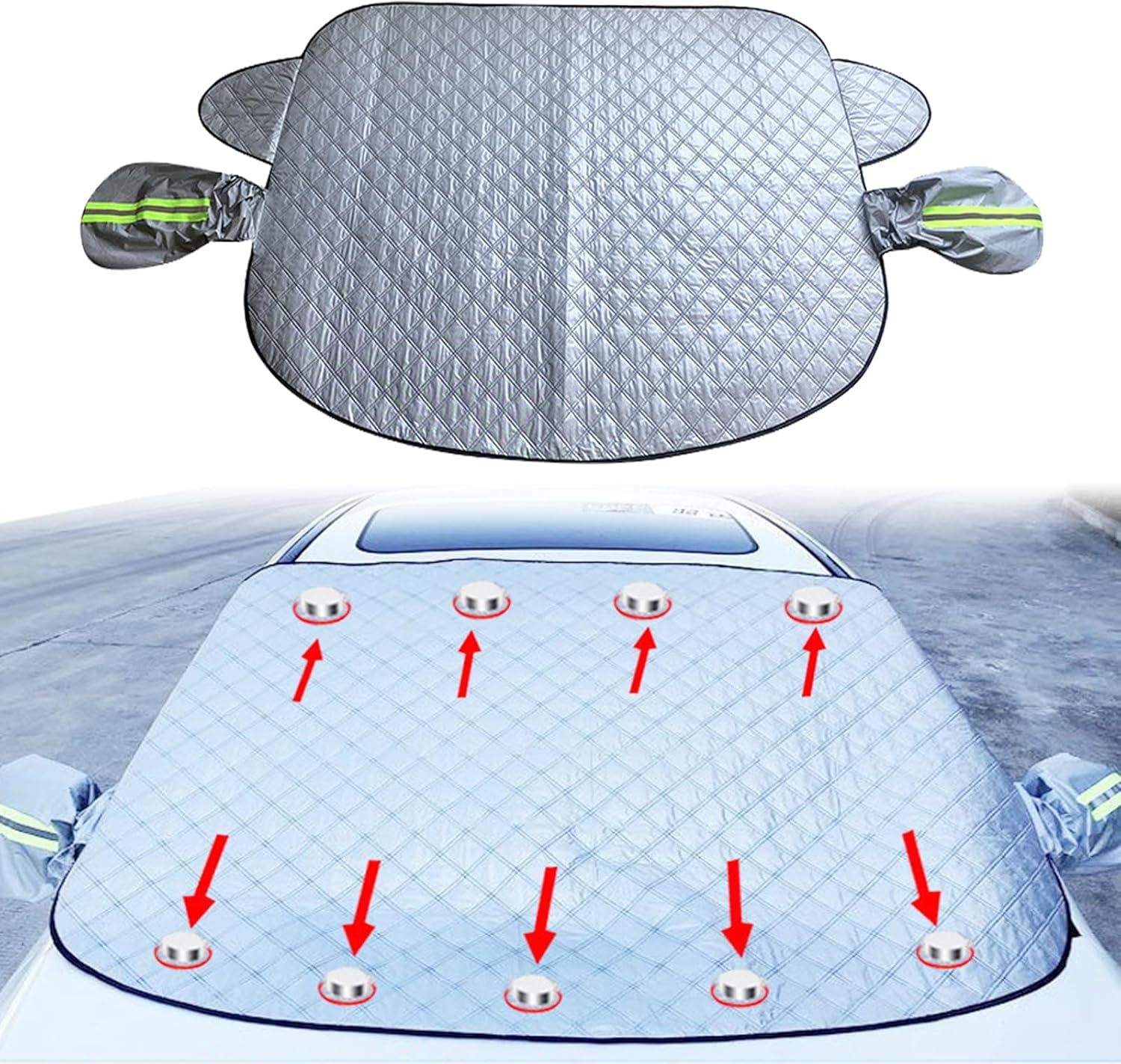 Frontscheibenabdeckung Auto, Scheibenabdeckung, Magnetisch Frostabdeckung mit Seitenspiegelabdeckung, Wasserdicht, Winddicht, Staubdicht, Kratzfest, UV-Schutz, für die meisten Autos, 148 x 116 cm von Auirshiky