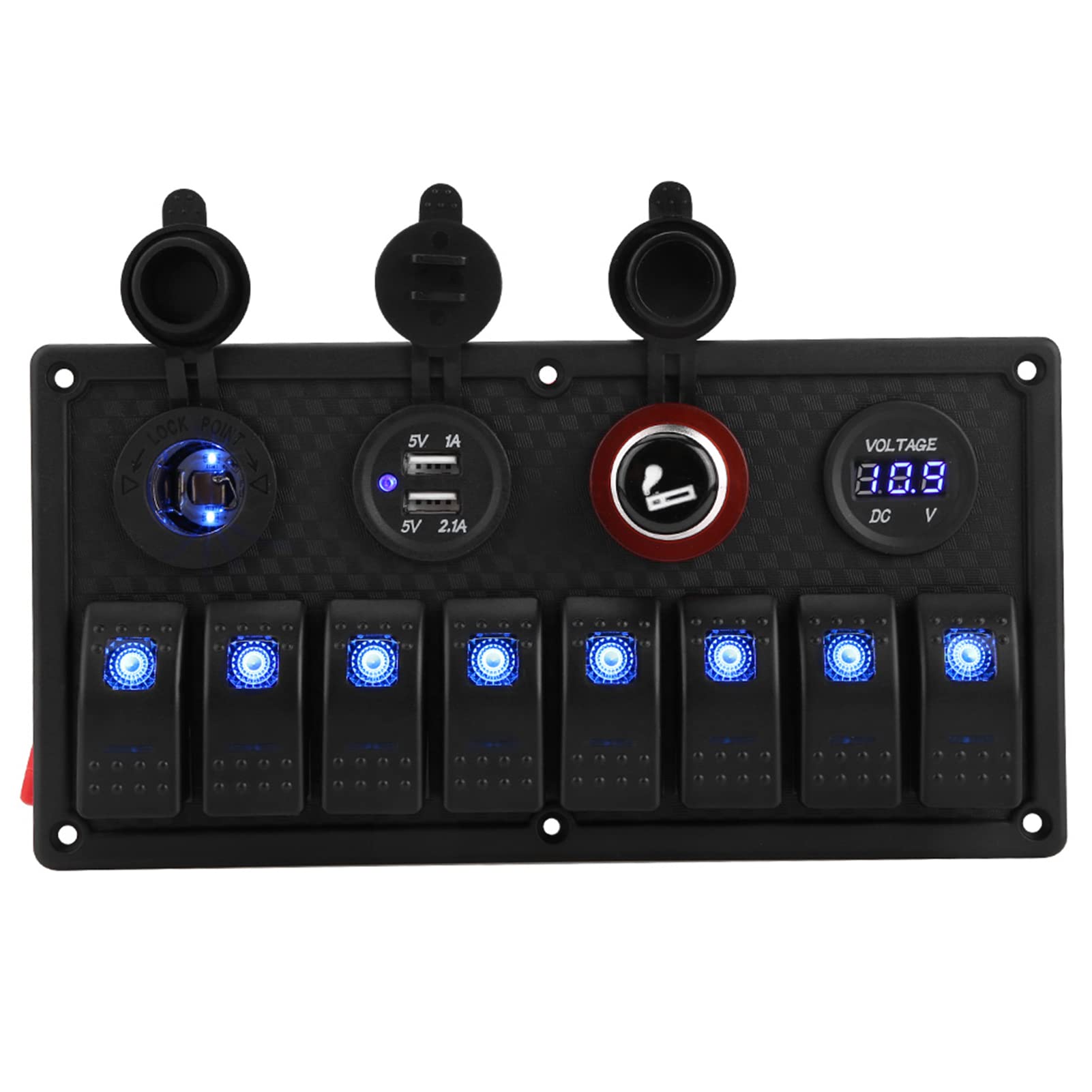 8 Gang 12V 24V LED Wippschalter Bedienfeld Dual USB Voltmeter Zigarettenanzünder für Auto Boot von Aumotop