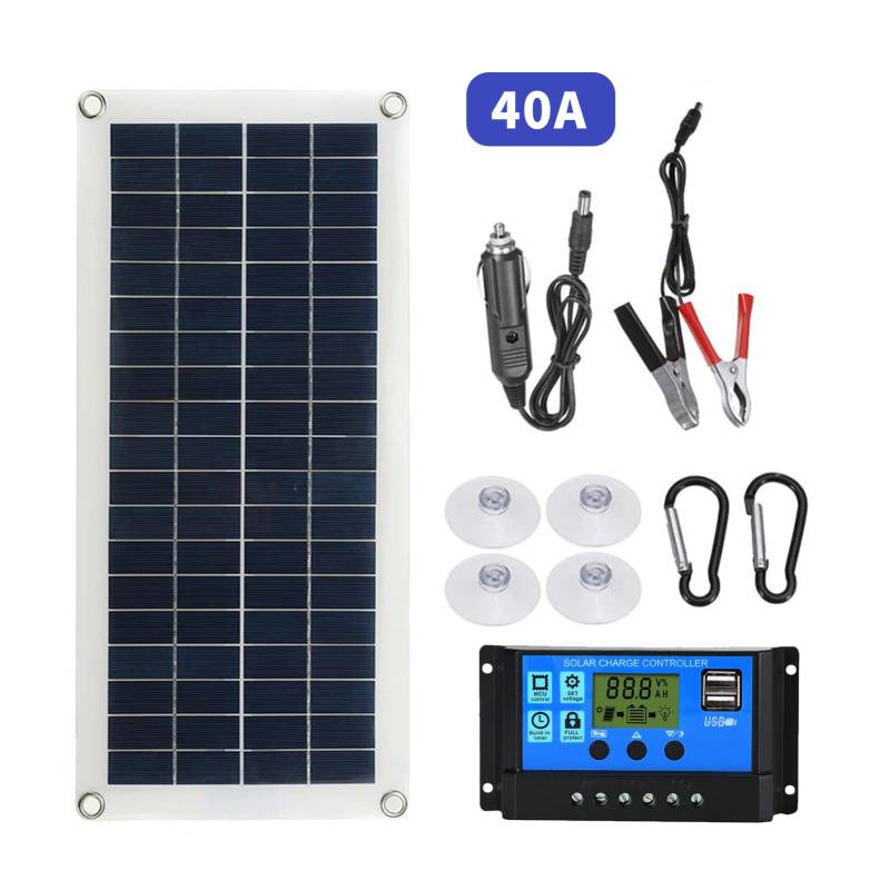 Aumotop Flexible Solarpanel Kit 300W 12V 24V Schaltbar, Komplettanlage Photovoltaik Panel mit Kabel 60A Solarzelle Outdoor Solar Ladegerät für Auto RV Boot Wohnwagen Hause Dach von Aumotop