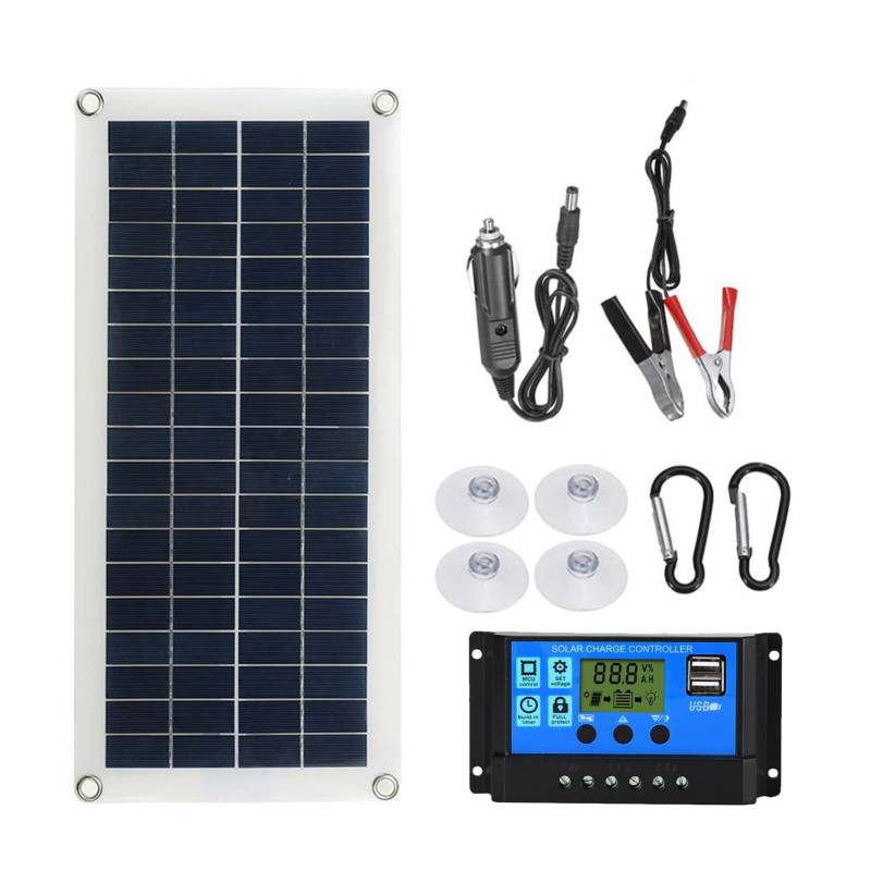 Aumotop Flexible Solarpanel Kit 300W 12V 24V Schaltbar, Komplettanlage Photovoltaik Panel mit Kabel 60A Solarzelle Outdoor Solar Ladegerät für Auto RV Boot Wohnwagen Hause Dach von Aumotop