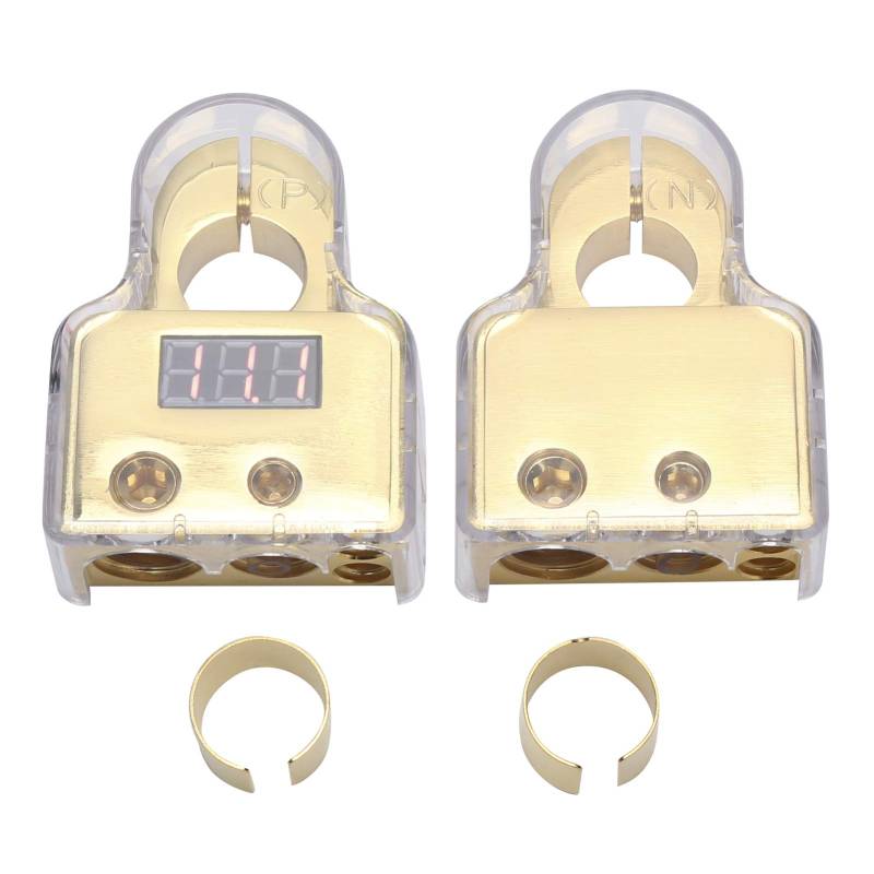 Autobatterie-Anschlussklemmen-Set, Digitales Voltmeter, Anzeige 0/4/8 AWG, Messgerät für Fahrzeugzubehör (A (Gold)) von Aumotop