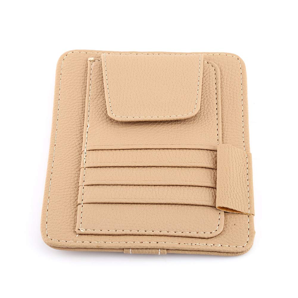 Car Sun Visor Organizer Beutetasche Kartenlagerbrillenhalter Clip Kompakt Multifunktional Platz Sparende PU Leder (Beige) von Aumotop