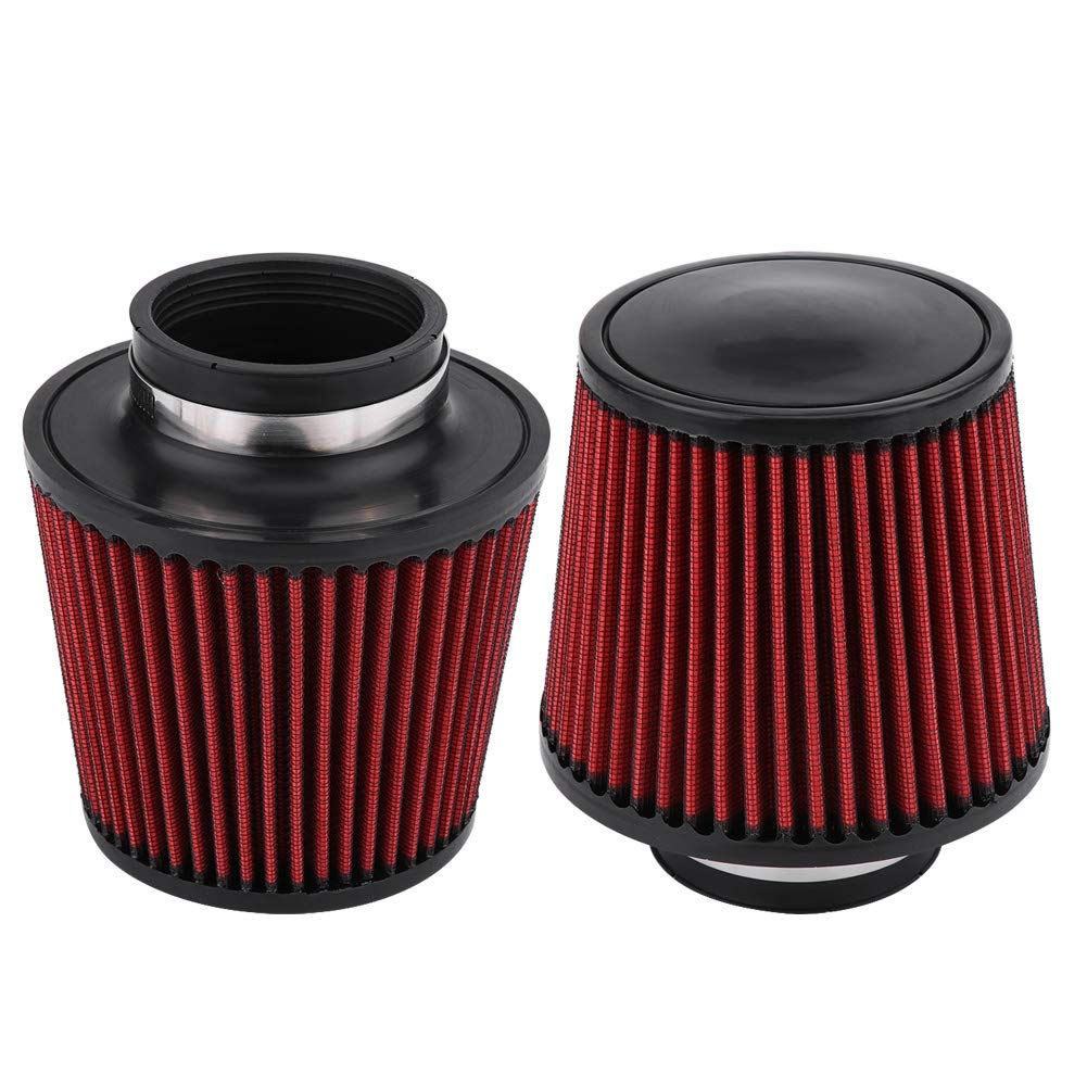 Universal Car Modification High Flow Inlet Air Intake Rundkegel-Luftfilterreiniger für Alle Modelle PU + Baumwollgaze Rot 6,3'/3,9' Luftfilter (76mm) von Aumotop