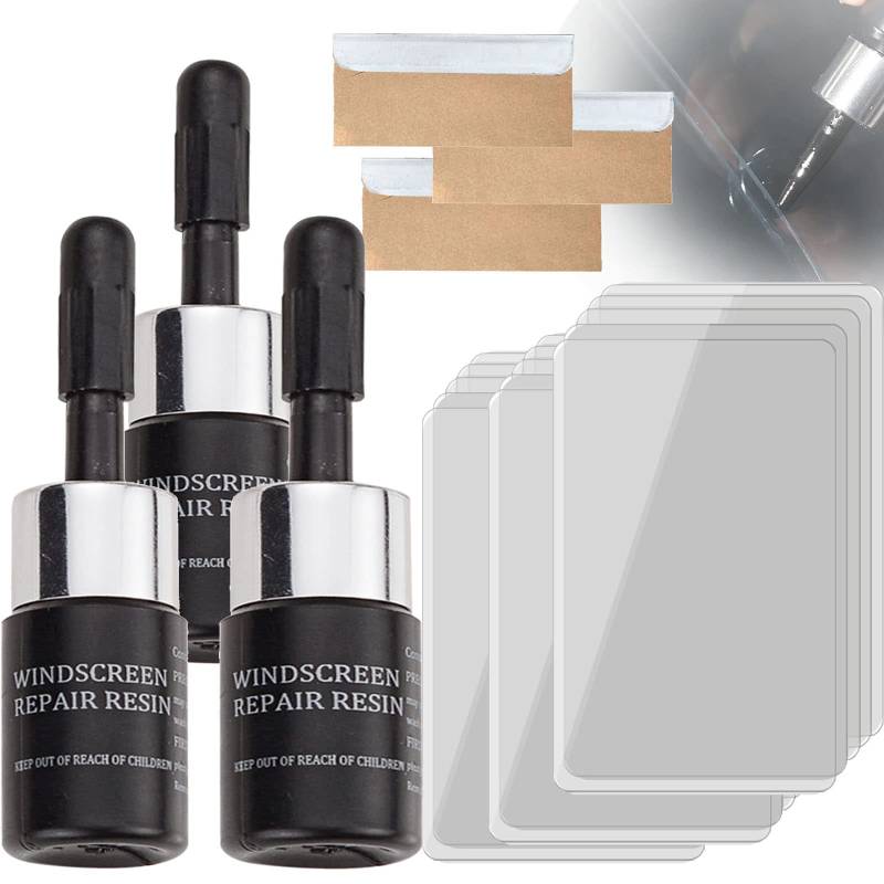 Aumude Sazo Glasreparatur, Crack Gone Glasreparatur, Cracks'Gone Glas Reparatur Kit, Windschutzscheibenriss-Reparaturset Autofenster Glas Flüssigkeit Reparatur Set (3 Set) von Aumude