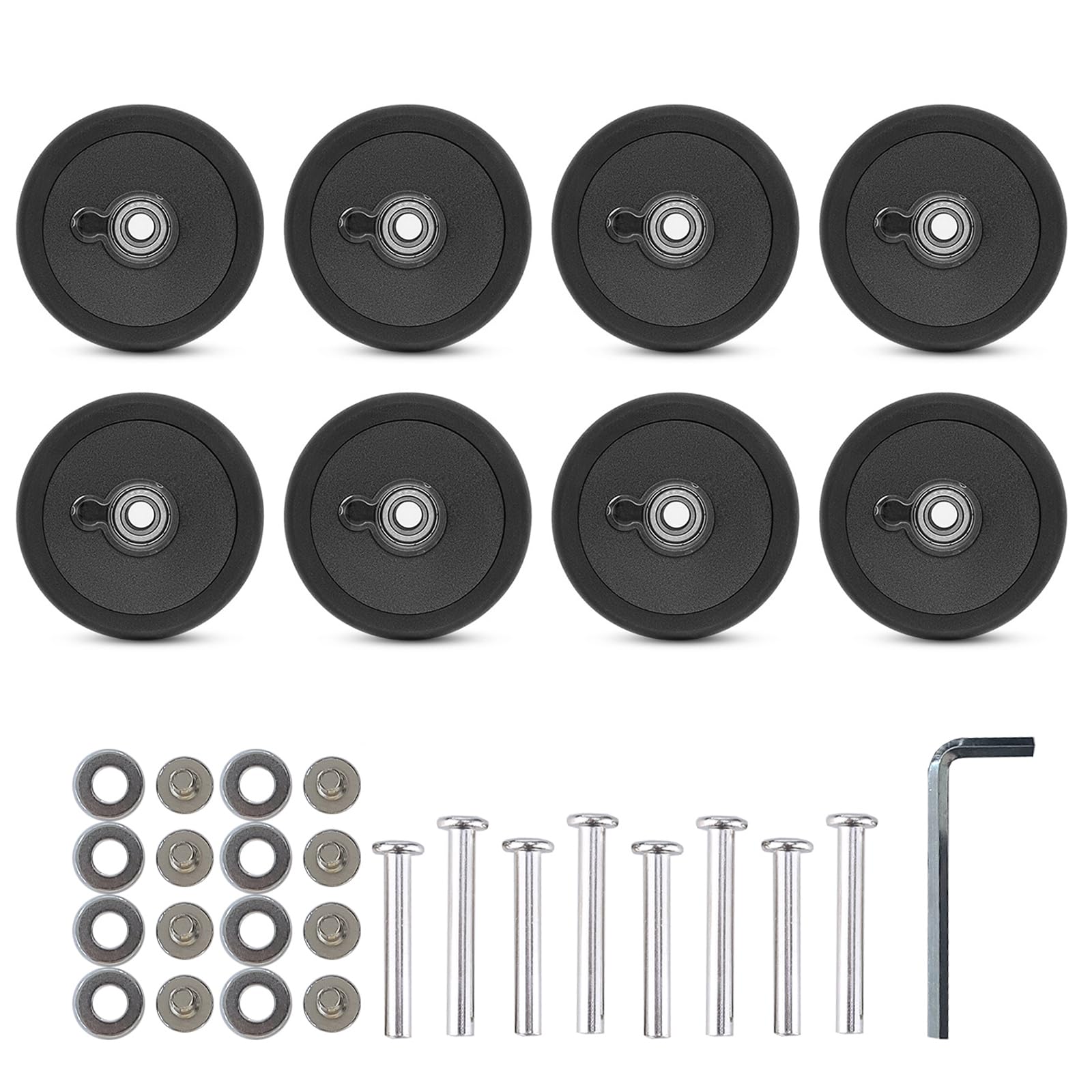 Universal-Gepäckrad, 55 mm, Schwarz, Ersatz-Rad, Doppelrad, Reparatur-Set, einfache Installation, leichtgängiges Rollen, 8 Stück von Aurgiarme