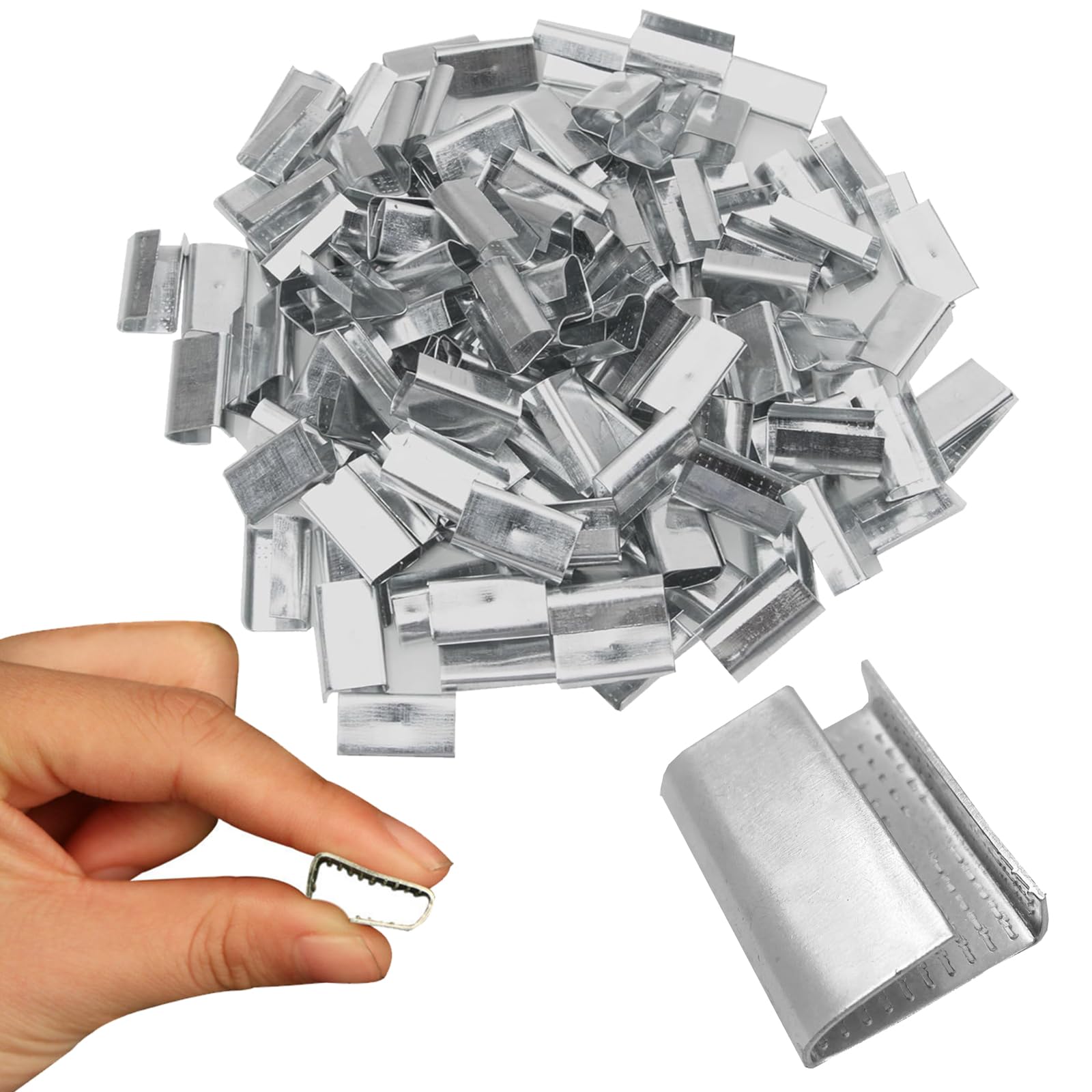 100 Stück Metall Verpackung Umreifungssiegel, Robuste Offene Metalldichtungen, Metal Strapping Seals Banding Clips, Galvanised Anti-Slip Fasteners von Aurobest