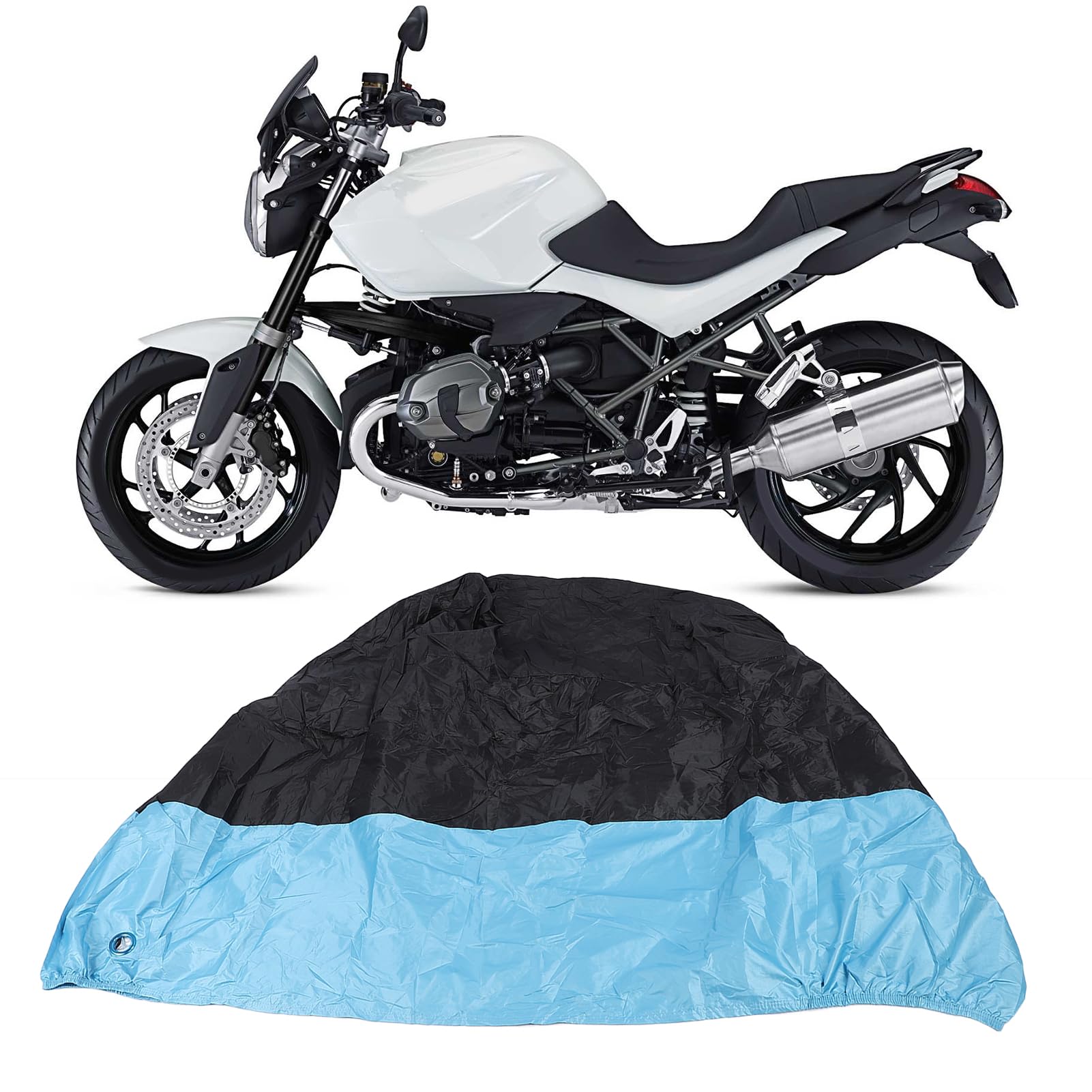 Ausla Wasserabweisende Motorradabdeckung, All-Season-Universal-Oxford-Tuch mit Schlossloch und Aufbewahrungstasche für den Innen- und Außenbereich (XL) von Ausla