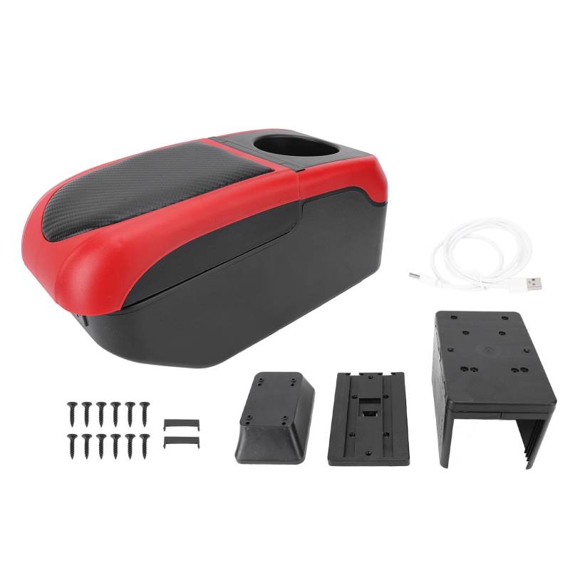 Universalauto Armlehnenbox Mittelkonsole Armlehne mit 6 USB -Ladeanschlüssen Doppelschicht Auto Arm Rastkonsole Organisator SUV Truck Auto (Rot) von Ausla