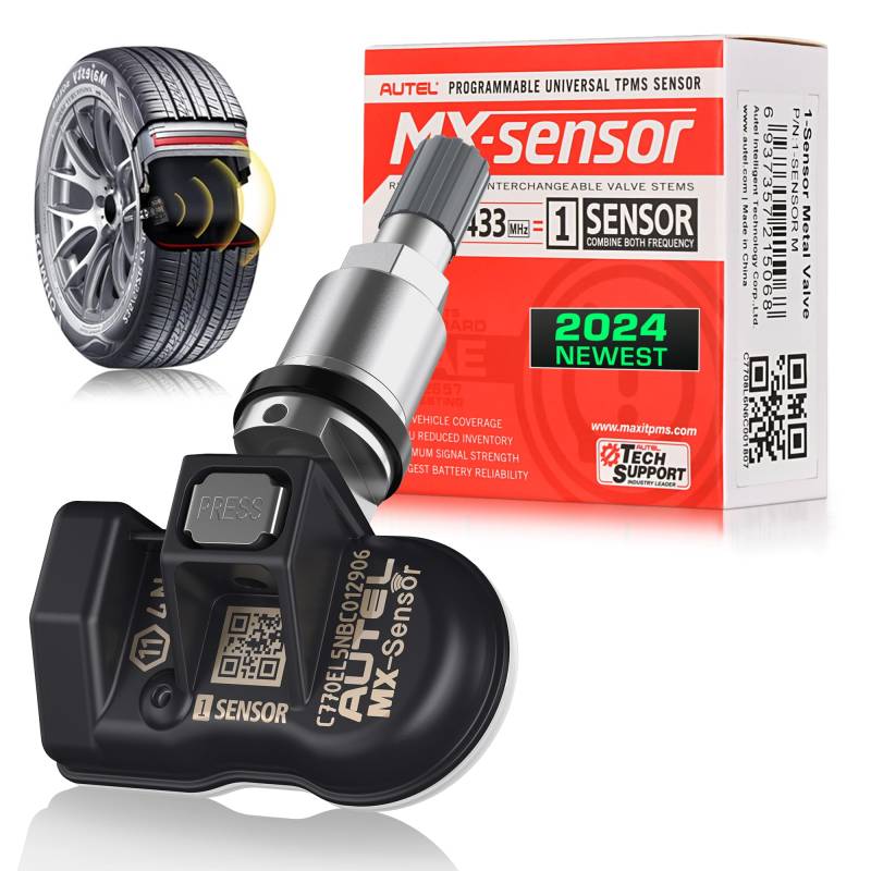 Autel 2 in 1 RDKS MX-Sensor, Reifen mit doppelter Frequenz für 98% Autos, identisch mit OE Sensor, Reifendruck-Kontrollsystem-RDKS-TPMS Ersatz Sensor, Druck klonbar bis 100% (Metallventil, 1 Stück) von Autel