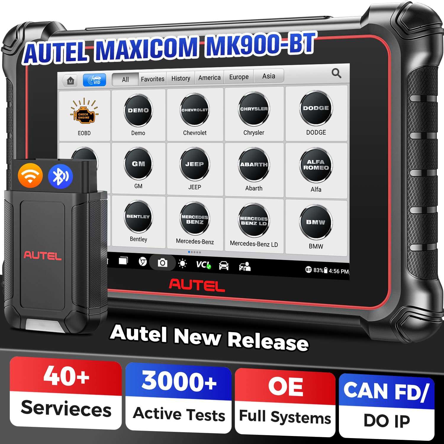 Autel MaxiCOM MK900BT, 2024 Android 11 Bidirektionales Scan Tool, CAN FD/DoIP, Upgrade von MaxiCOM MK808BT MK808S MX808S MK808Z, 3000+ Aktive Tests, 40+ Reset, Scan Aller Systeme, Auto VIN/Scan Lizenz von Autel