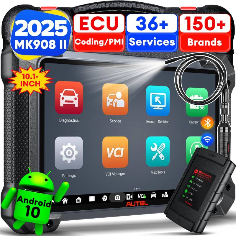 Autel MaxiCOM MK908 II Android 10 Auto Diagnosegerät mit €60 MV108S, 2025 Aktualisierte Ver. von MK908 MK906 Pro, AutoScan 2.0, Erweiterte ECU Codierung, Bidirektionale, 36+ Services, Alle Diagnosen von Autel