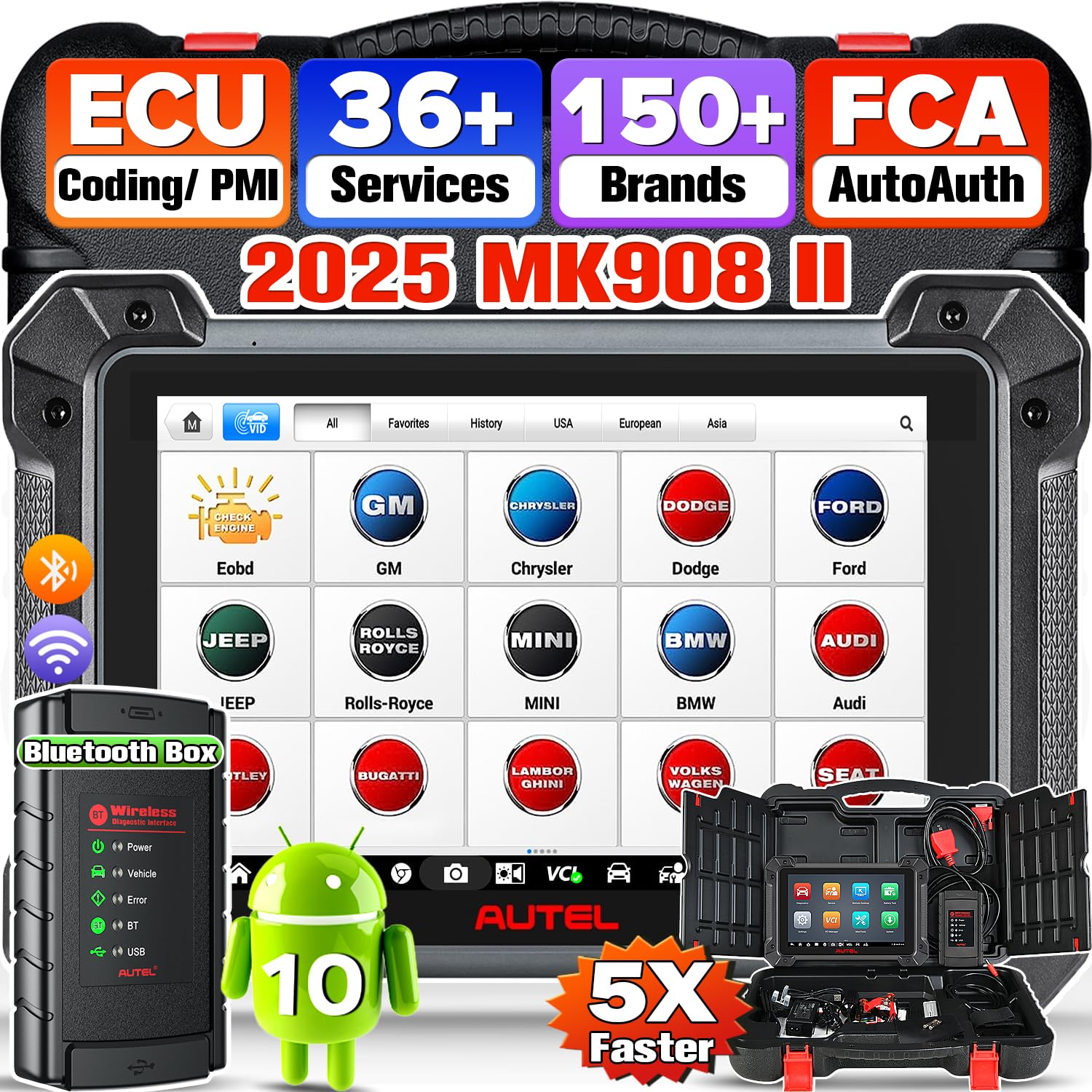 Autel MaxiCOM MK908 II: 2024 Neue Ver. von MK908 mit Android 10, 2.4&5G WiFi, Aktualisiert von MS906BT/MS906 Pro, Erweiterte ECU-Codierung wie MK908 PRO II/MS908S PRO II, Bidirektionale, 38+ Service von Autel