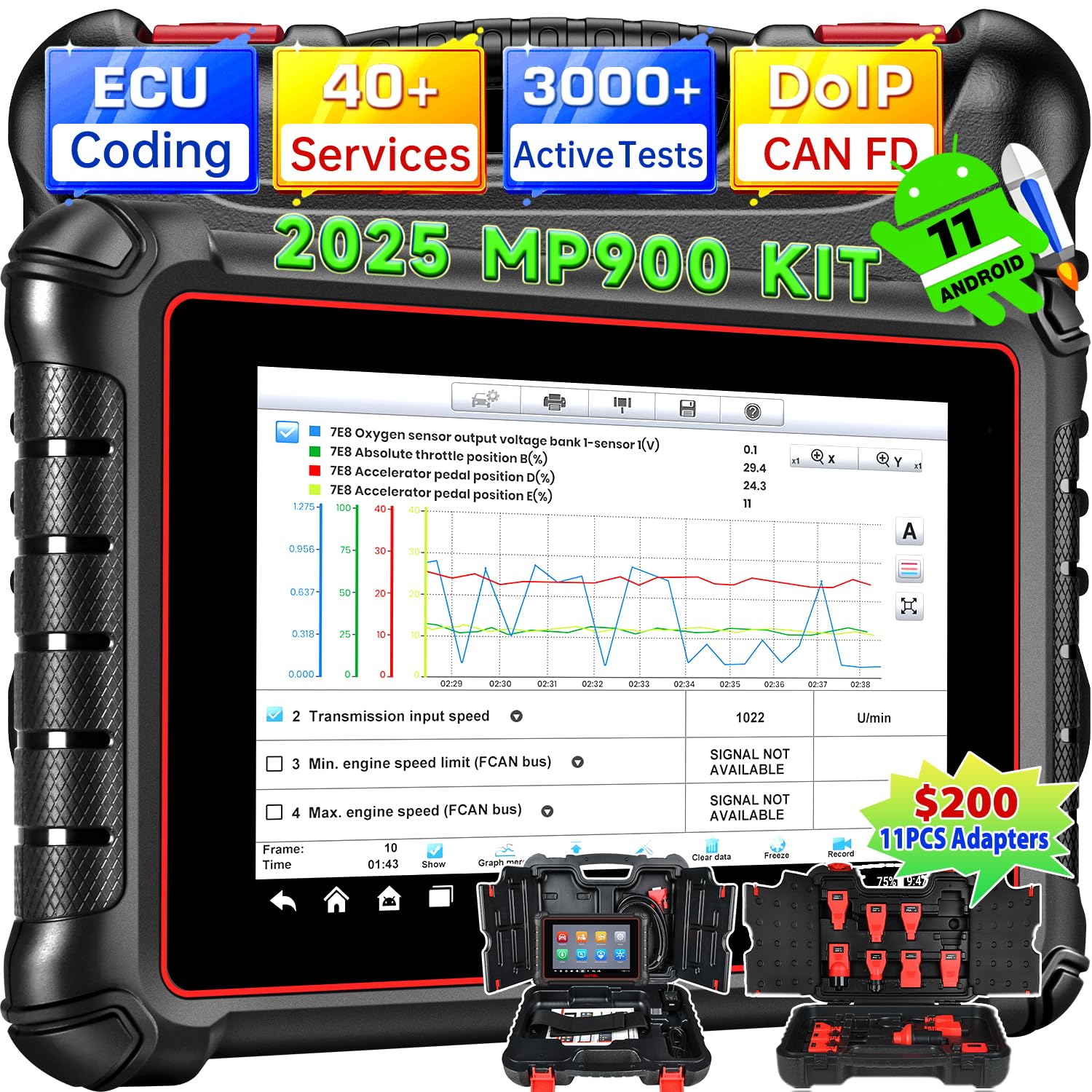 Autel MaxiPRO MP900 KIT mit 11 OBD Adaptern €150, 2024 DoIP CANFD Neuer als MP808BT PRO KIT, MP808S KIT, DS808S-BT PRO, ECU Codierung& Bidirektional wie MS906 PRO MP900BT, 3000+ Aktive Test, 40+ Reset von Autel