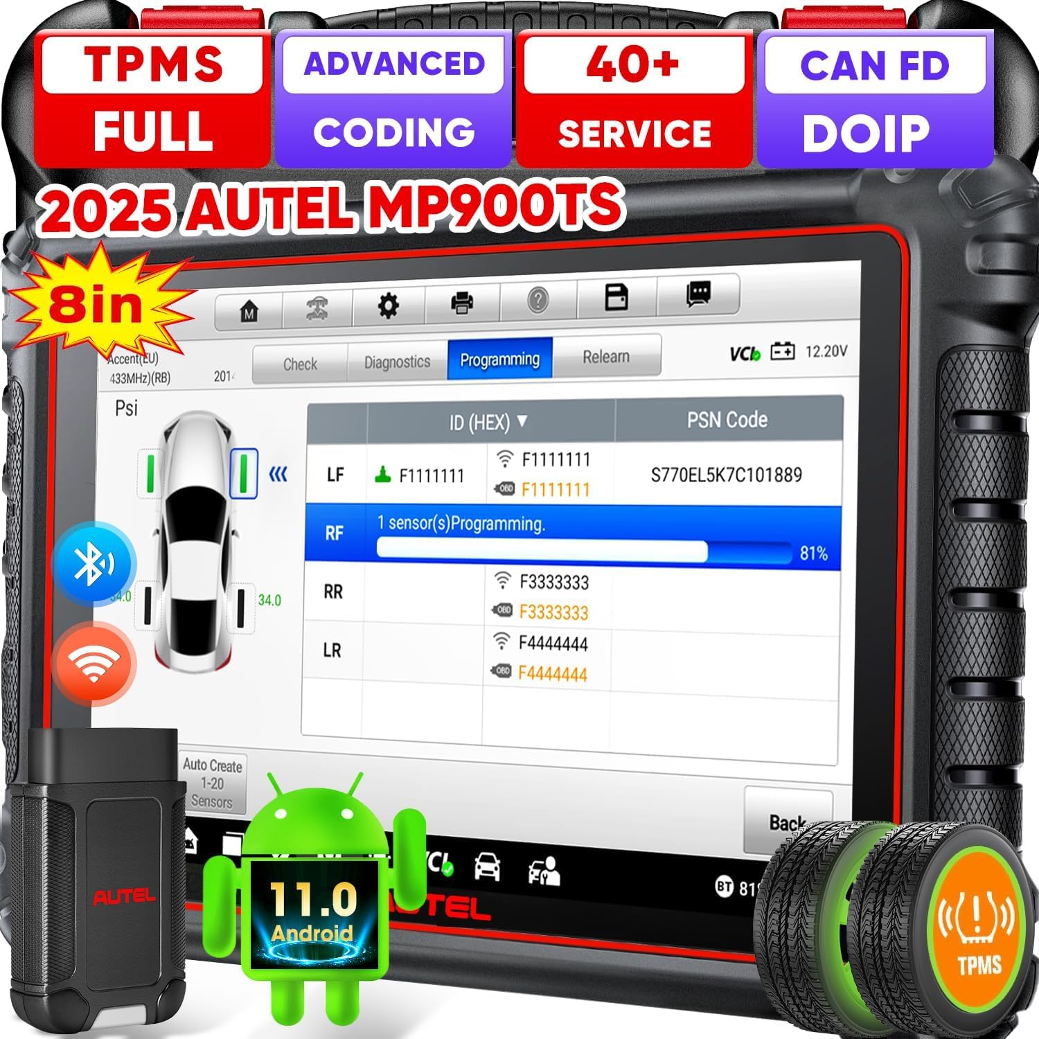 Autel MaxiPRO MP900-TS OBD2 Diagnosegerät, 2025 TPMS ab MaxiSYS MS906TS MP900-BT MK900-TS, Top TPMS als MS906 Pro-TS, ECU Codierung, Bidirektionale Steuerung, 40+ Service, Alle Systeme, CANFD&DOIP von Autel