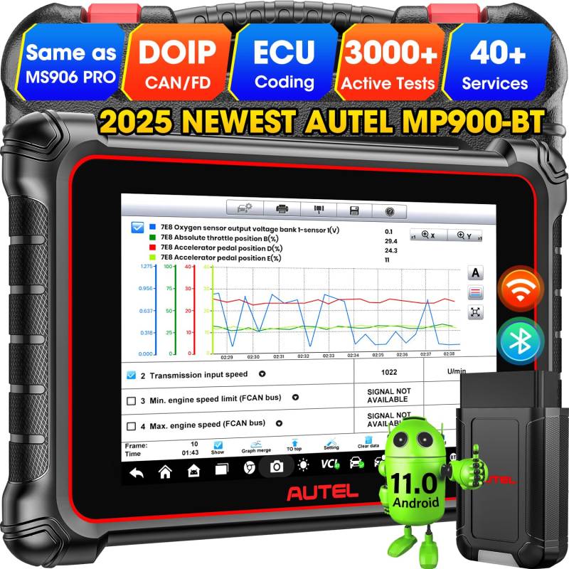 Autel MaxiPRO MP900-BT Auto Diagnosegerät, 2025 Neues Modell von MaxiSys MS906BT, Aufgerüstet von MS906/ DS808/ MP808, ECU Codierung, Bidirektionaler Steuerung, 36+ Dienste, Alles System Diagnose von Autel