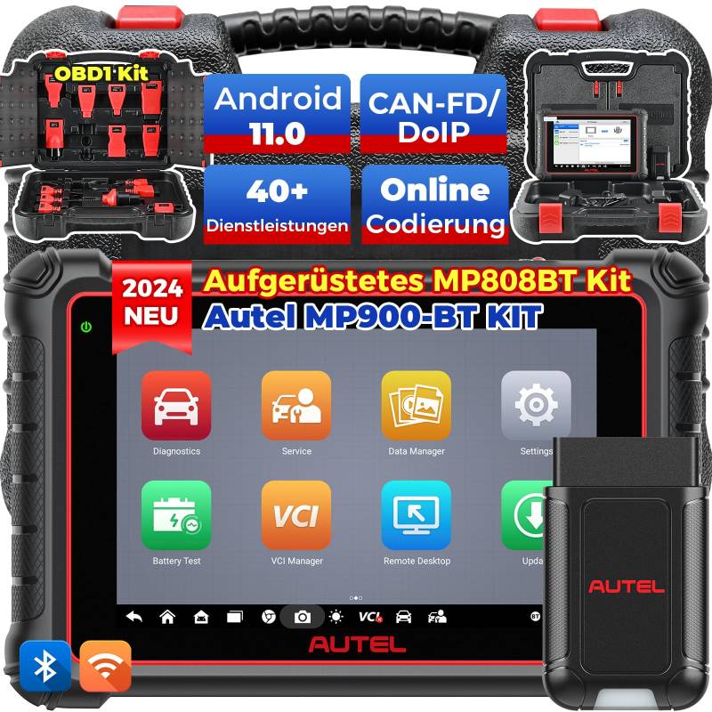 Autel MaxiPro MP900-BT Kit, 2024 Neu OBD2 Diagnosegerät, Upgrade von MP808 MS906 Serie, Bi-direktional Scantool, ECU-Codierung, AutoAuth, CAN-FD, DoIP, 40 Dienste, für Profi-Mechaniker, Werkstatt von Autel