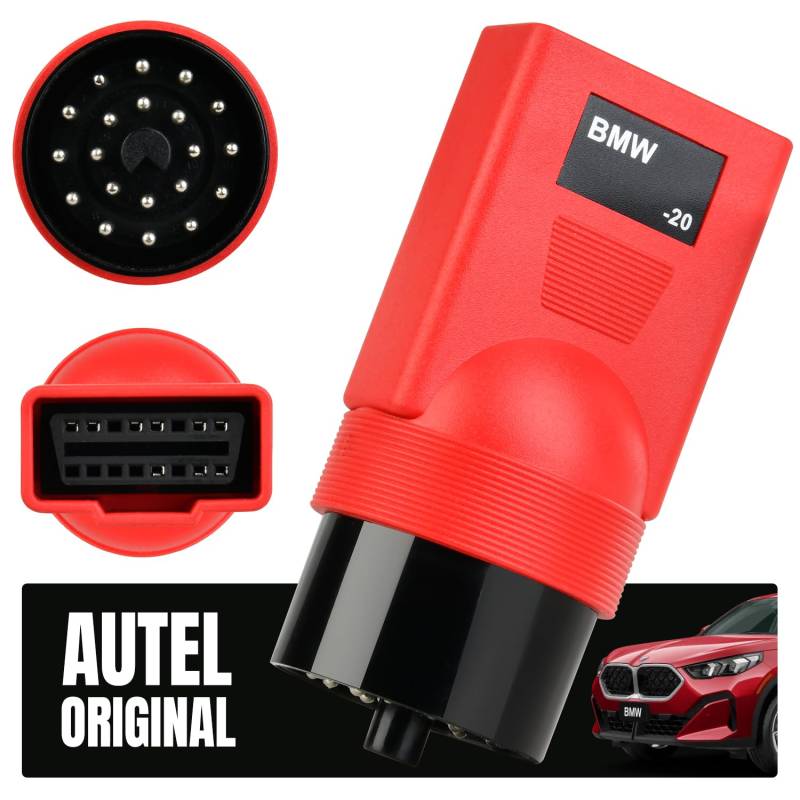 Autel Original OBD2 Adapter für BMW 20 Poliger Stecker auf 16 Polige Buchse, Passend für BMW Fahrzeuge Ohne OBDII Anschluss, 20 Poliger OBD Diagnosestecker zur Verwendung mit BMW Diagnosegeräten von Autel