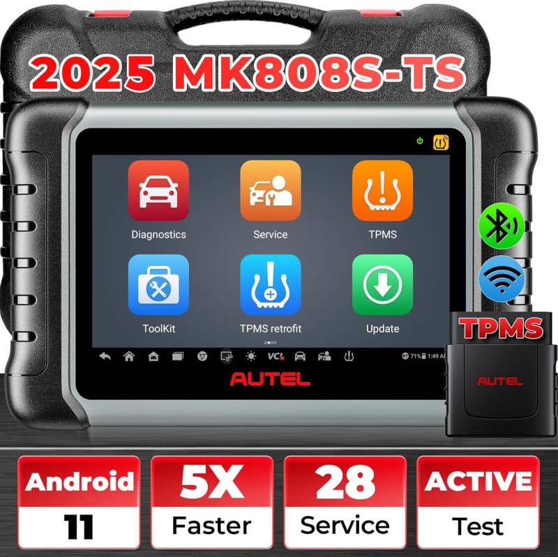 Autel MaxiCOM MK808S-TS Bidirektionaler Scanner: 2025 All-in-One TPMS Tool von MaxiCheck MX808S-TS, MK808 BT Pro, TS608 mit TPMS Programming Relearn, 28 Service, Active Test, Android 11, FCA Autoauth von Autel