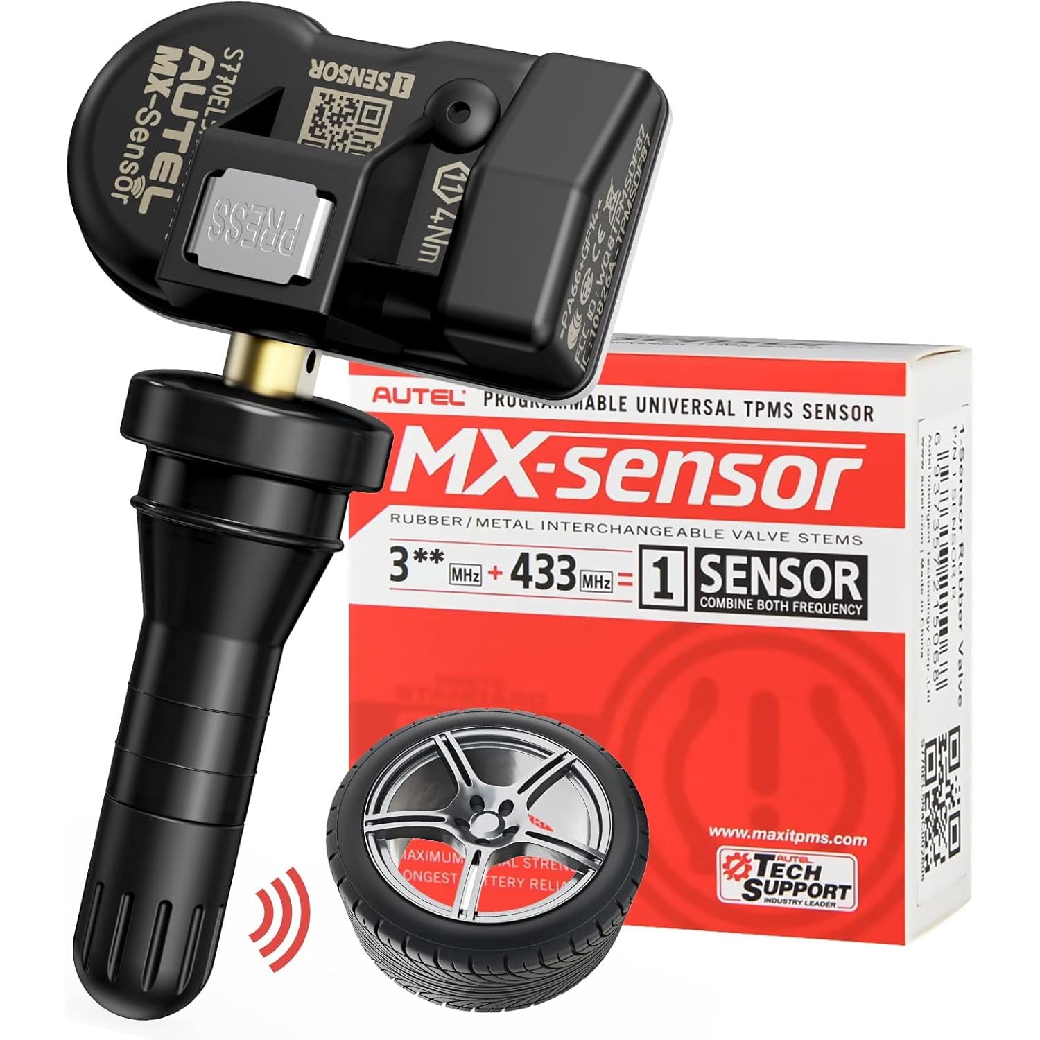 Autel TPMS Sensor 1-Sensor, MX-Sensor Dual Frequenz, 100% Programmierbarer Reifensensor, Funktioniert mit TS408S TS501 Pro TS508WF TS601 TPMS Werkzeug (Pressemitteilung, 1 Stück Gummiventil) von Autel