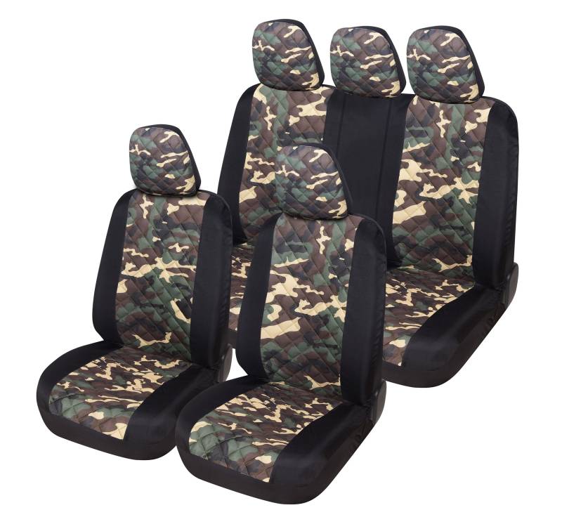 Auto Accessori Lupex A23 Universal Auto Sitzbezug Schonbezug Vorne Hinten (Komplettes Set Zweifarbig Camouflage Grün) von Auto Accessori Lupex