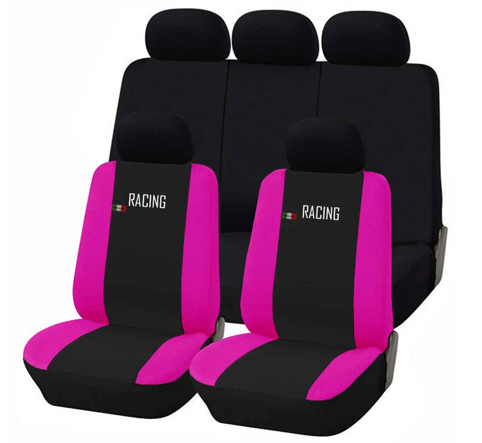 Auto Accessori Lupex Racing Universal-Autositzbezüge, mit Reißverschluss, Made In Italy, Universal-Sitzbezüge, für Vorder- und Rücksitze, Airbag, Schwarz/Fuchsia von Auto Accessori Lupex