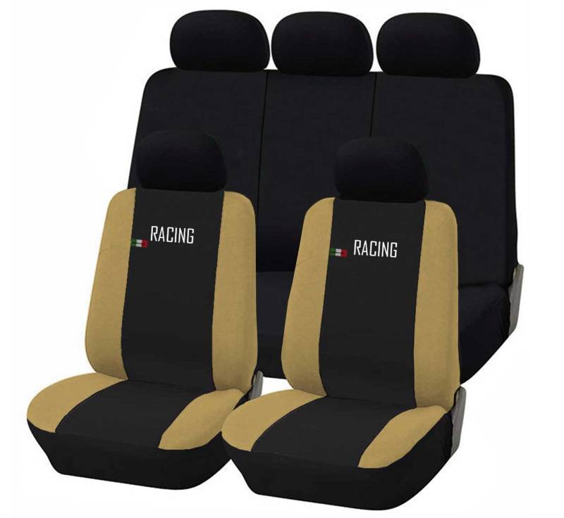 Auto Accessori Lupex Racing Universal-Autositzbezüge mit Reißverschluss Made in Italy Universal Sitzbezüge für Vorder und Rücksitzbank Airbag kompatibel schwarz/beige von Auto Accessori Lupex