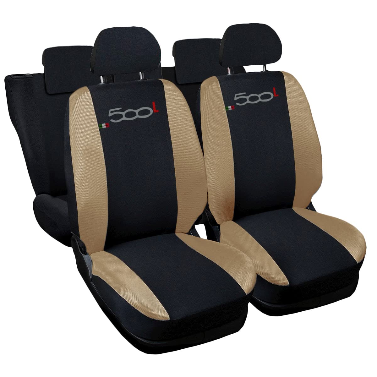 Auto Accessori Lupex - Sitzbezüge für Autositz, kompatibel Autositzbezüge für 500L, Schwarz Beige, Made In Italy, für Vorder- und Rücksitze, Airbag-kompatibel von Auto Accessori Lupex