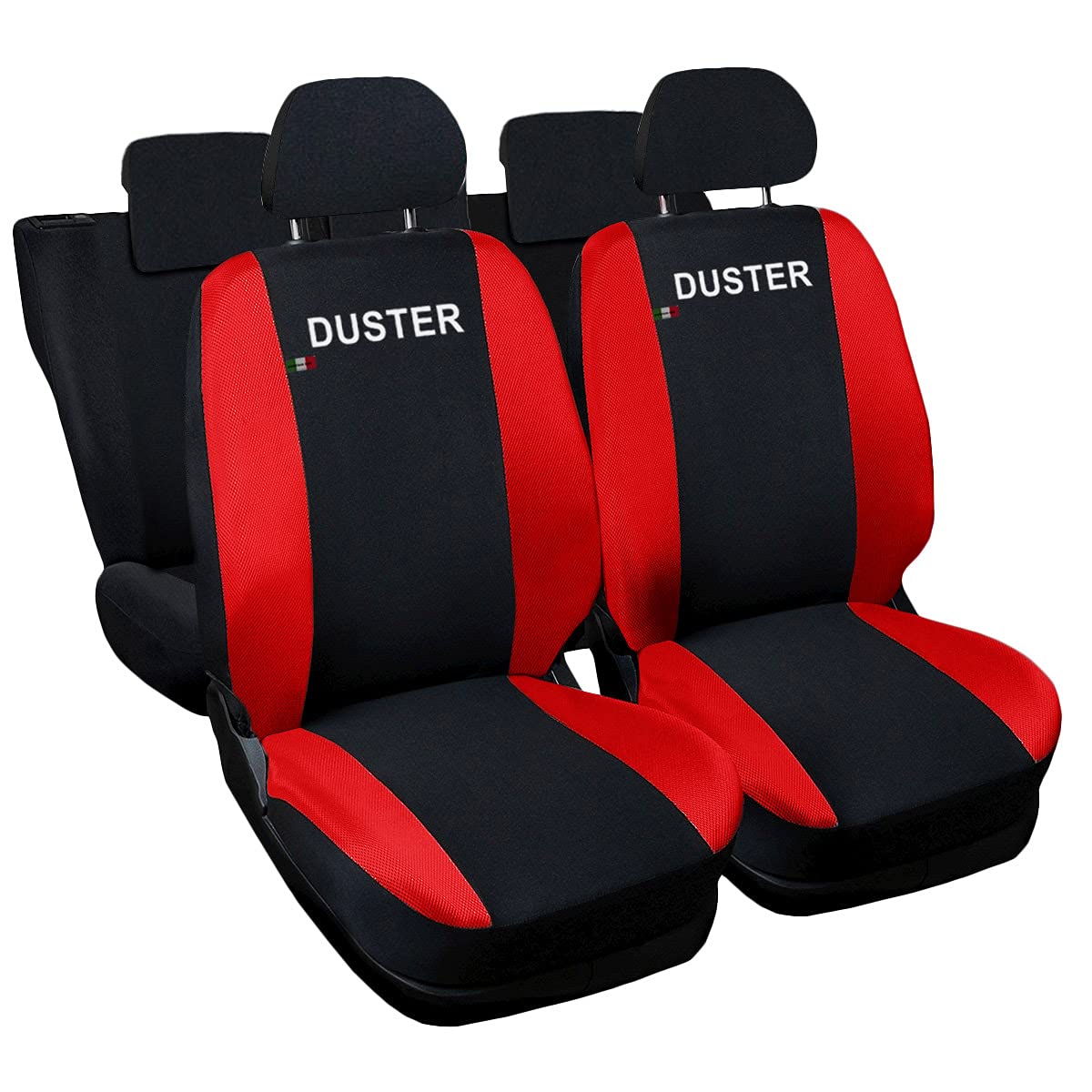 Auto Accessori Lupex - Sitzbezüge für Autositz, kompatibel Autositzbezüge für Duster, schwarz rot, Made in Italy, Set Sitzbezüge für Vorder- und Rücksitze, Polyester-Gewebe, Auto-Innenbezüge von Auto Accessori Lupex