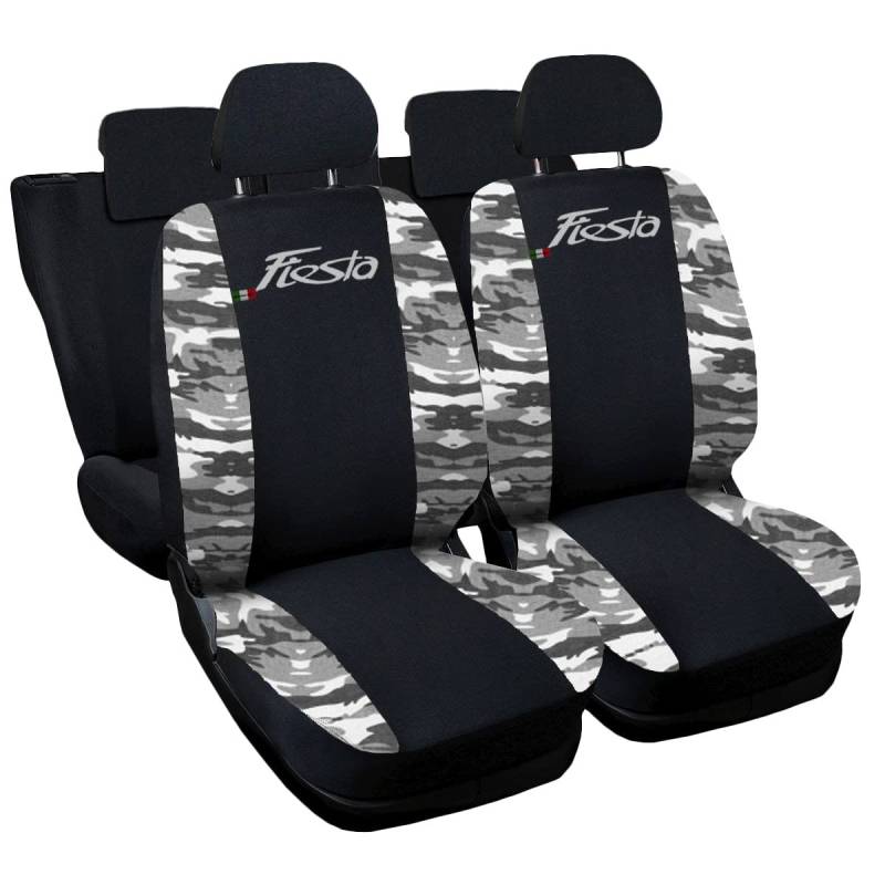 Auto Accessori Lupex - Sitzbezüge für Autositz, kompatibel Autositzbezüge für Fiesta, schwarz Camouflage grau, Made in Italy, Set Sitzbezüge für Vorder- und Rücksitze, Polyester-Gewebe von Auto Accessori Lupex