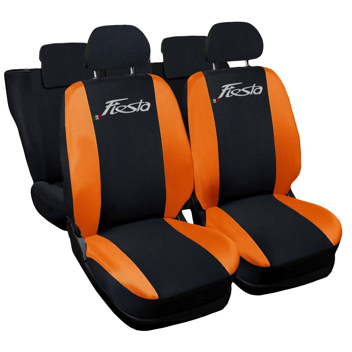 Auto Accessori Lupex - Sitzbezüge für Autositz, kompatibel Autositzbezüge für Fiesta, schwarz orange, Made in Italy, Set Sitzbezüge für Vorder- und Rücksitze, Polyester-Gewebe, Auto-Innenbezüge von Auto Accessori Lupex