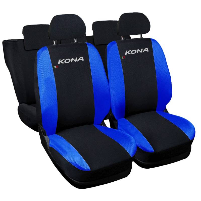 Auto Accessori Lupex - Sitzbezüge für Autositz, kompatibel Autositzbezüge für Kona, schwarz Königsblau, Made in Italy, Set Sitzbezüge für Vorder- und Rücksitze, Polyester-Gewebe, Auto-Innenbezüge von Auto Accessori Lupex