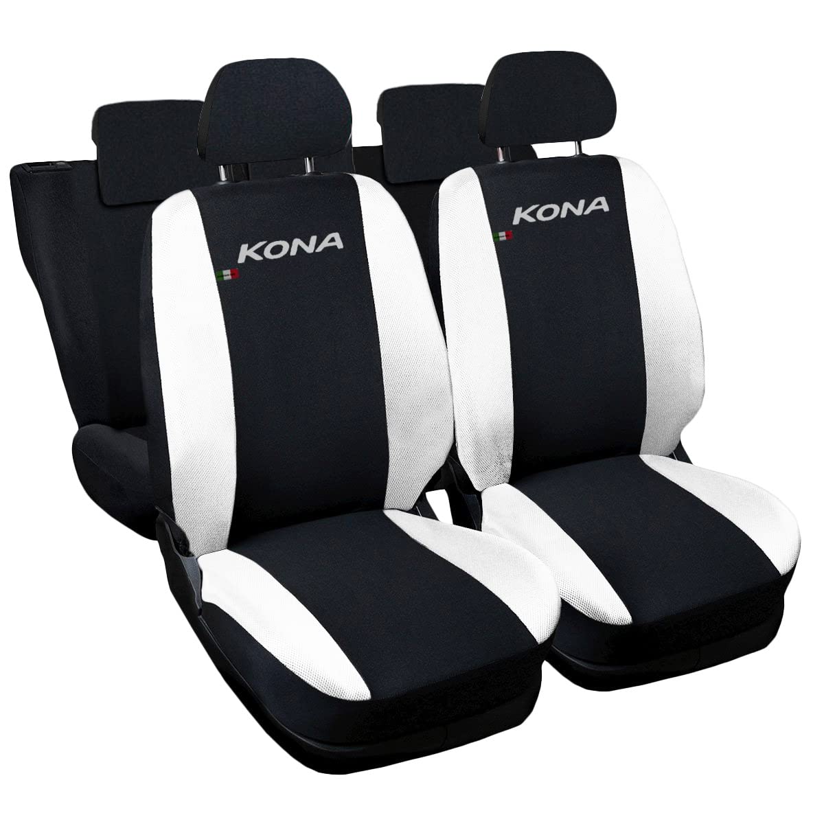 Auto Accessori Lupex - Sitzbezüge für Autositz, kompatibel Autositzbezüge für Kona, schwarz weiß, Made in Italy, Set Sitzbezüge für Vorder- und Rücksitze, Polyester-Gewebe, Auto-Innenbezüge von Auto Accessori Lupex