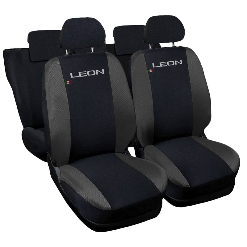 Auto Accessori Lupex - Sitzbezüge für Autositz, kompatibel Autositzbezüge für Leon, schwarz dunkelgrau, Made in Italy, Set Sitzbezüge für Vorder- und Rücksitze, Polyester-Gewebe, Auto-Innenbezüge von Auto Accessori Lupex