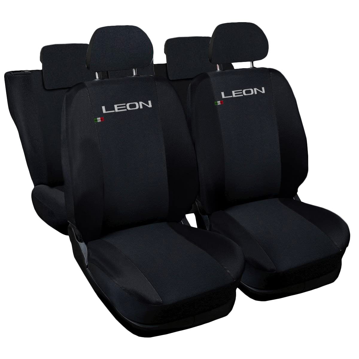 Auto Accessori Lupex - Sitzbezüge für Autositz, kompatibel Autositzbezüge für Leon, schwarz schwarz, Made in Italy, Set Sitzbezüge für Vorder- und Rücksitze, Polyester-Gewebe, Auto-Innenbezüge von Auto Accessori Lupex