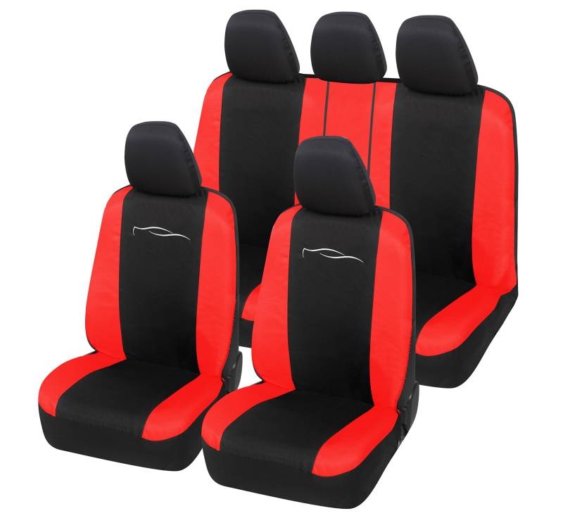 Auto Accessori Lupex Universal-Autositzbezüge-Set, für vorne und hinten, aus Polycotton (Schwarz – Rot) von Auto Accessori Lupex