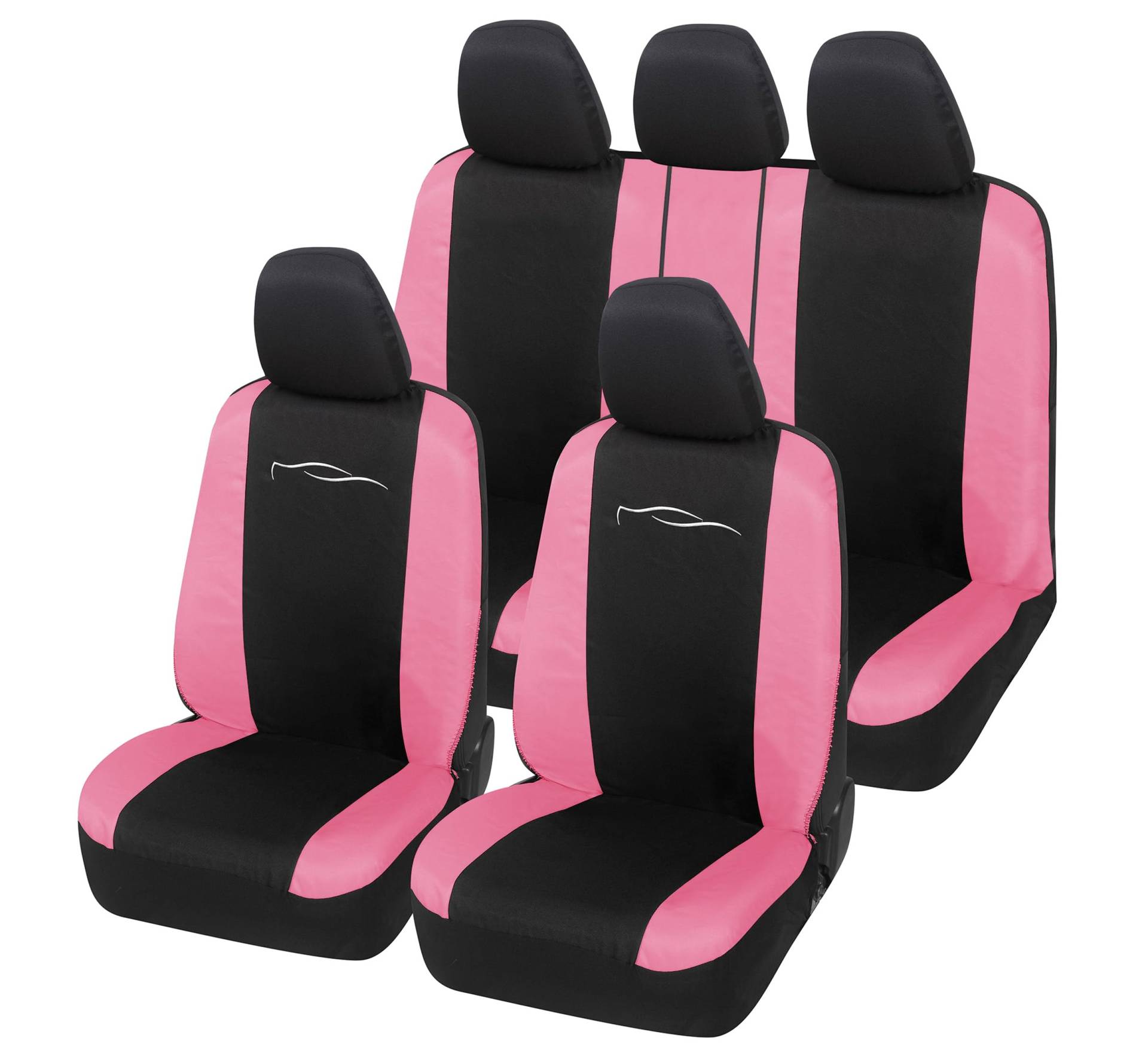 Auto Accessori Lupex Universal-Autositzbezüge-Set, für vorne und hinten, aus Polyester-Baumwoll-Mischgewebe (Schwarz – Rosa) von Auto Accessori Lupex