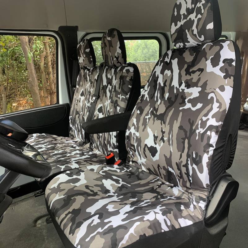 Auto Accessori Lupex Universal-Sitzbezüge für Transporter und 3-Sitzer, Bezüge aus Polycotton, kompatibel mit Armlehne (graues Camouflage) von Auto Accessori Lupex