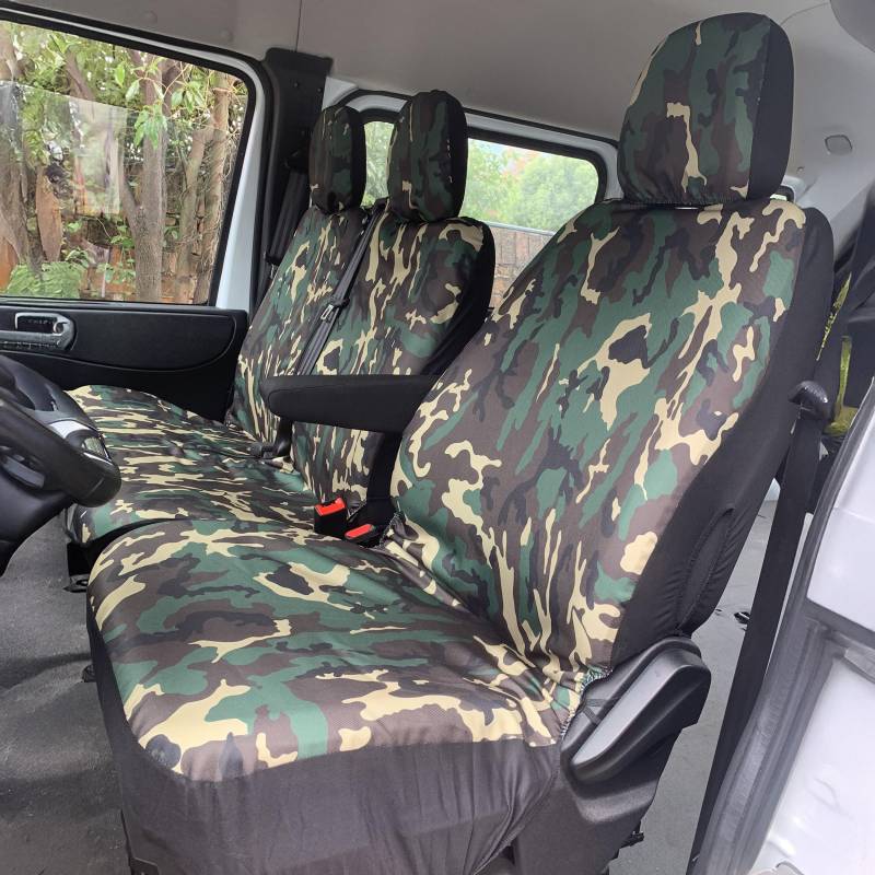 Auto Accessori Lupex Universal-Sitzbezüge für Transporter und 3-Sitzer, Bezüge aus Polycotton, kompatibel mit Armlehne (grünes Camouflage) von Auto Accessori Lupex