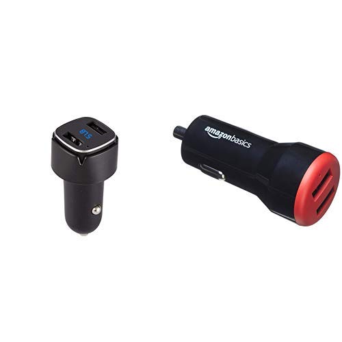 Auto Companion Bluetooth-FM-Transmitter, universales Kfz-Ladegerät mit 2 USB-Anschlüssen und Freisprechfunktion AmazonBasics - Kfz-Ladegerät für Apple- & Android-Geräte, USB-Anschluss: 2 Eingänge, 4,8 Ampere / 24 W, Schwarz / Rot von Auto Companion