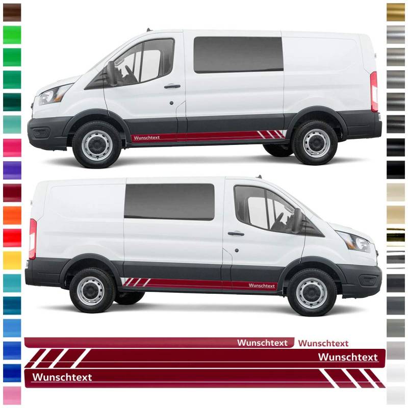 Auto-Dress® Seiten-Streifen Aufkleber Set/Dekor passend für Ford Transit Transporter in Wunschfarbe - Motiv: Wunschtext Racing (Schwarz-Glanz) von Auto-Dress