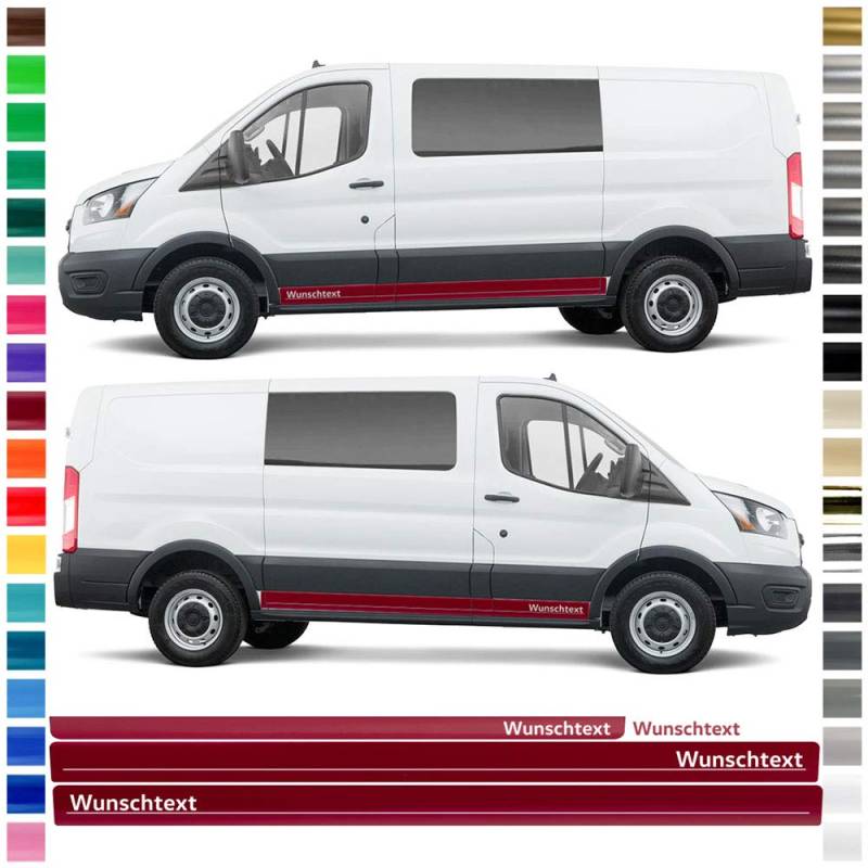 Auto-Dress® Seiten-Streifen Aufkleber Set/Dekor passend für Ford Transit Transporter in Wunschfarbe - Motiv: Wunschtext Standard (Farbwunsch) von Auto-Dress