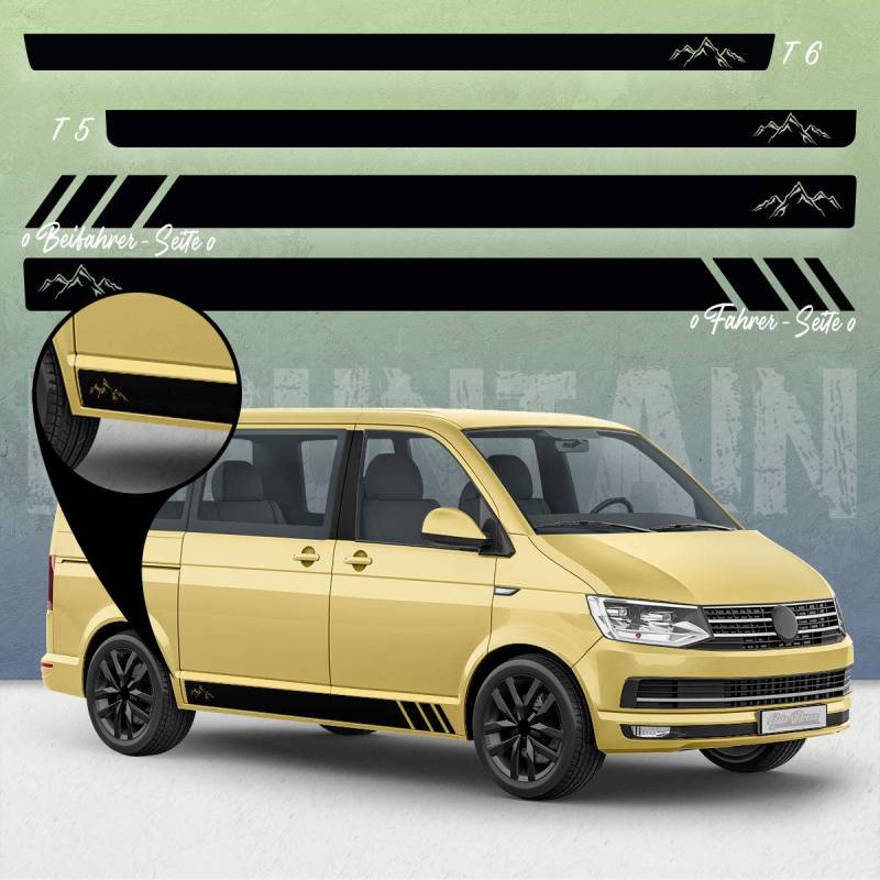 Auto-Dress Seiten-Streifen Aufkleber Set/Dekor passend für VW T4, T5 & T6 Bus - Motiv: Mountain Silhouette Racing ohne Strich (122 Pale Grey, Kurzer Radstand) von Auto-Dress